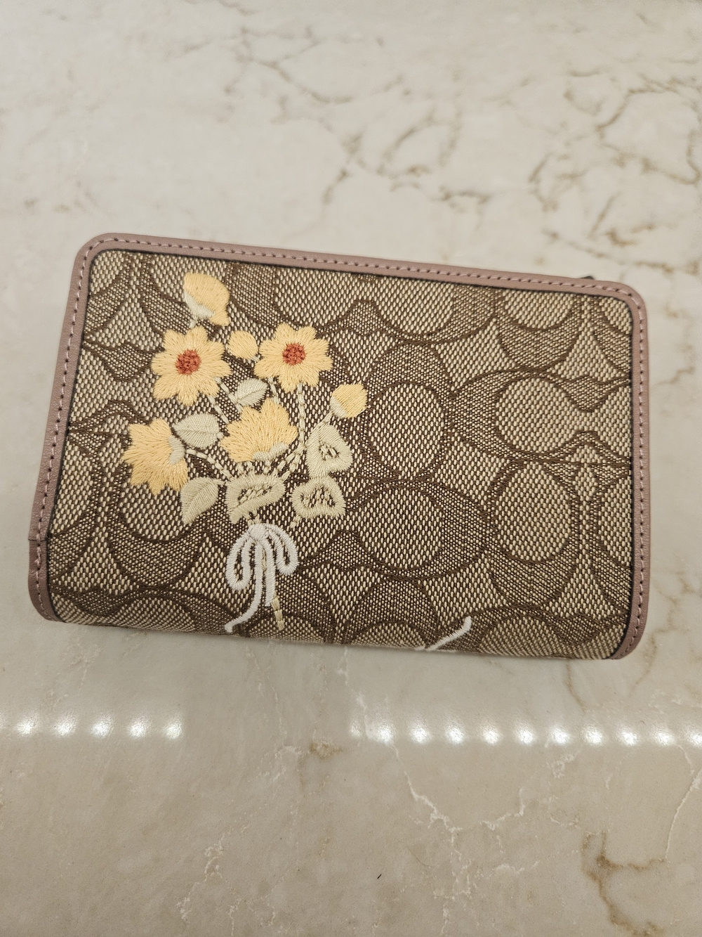 Coach Medium Corner Zip Wallet -- Brown Floral - Picture 3 of 6